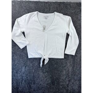 Madewell Top Women XS Textured & Thread Tie Front Long Sleeve Pullover White NWT